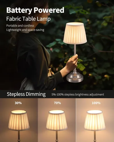 Vista 4 de KDG Juego de lámparas de mesa LED inalámbricas de 2, lámparas de escritorio portátiles con pantalla de tela, batería recargable de 4000mAh
