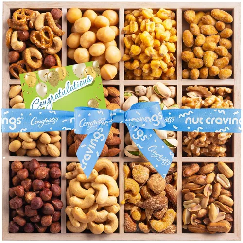 Vista 13 de NUT CRAVINGS - Canasta de regalo para el día de la madre, cesta de regalo de nueces mixtas en bandeja de madera de diamante reutilizable + cinta