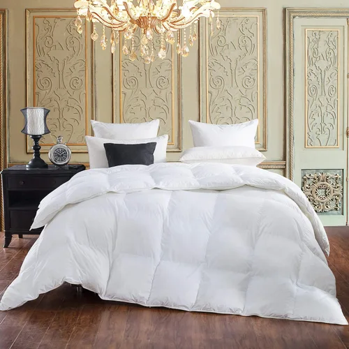 Vista 2 de LUXURIOUS, cobertor tamaño Queen, de 600 hilos de 100% algodón egipcio, con plumas de ganso siberiano, color blanco sólido, potencia de llenado 750