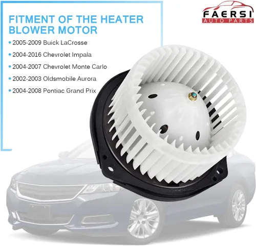 Vista 7 de Motor soplador de calefactor HVAC con jaula de ventilador compatible con Chevy Impala 2004-2016, Chevy Monte Carlo 2004-2007, Pontiac Grand Prix