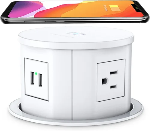 Vista 10 de ANNQUAN Toma de corriente desplegable de 4.7 pulgadas para encimera con cargador inalámbrico de 15 W, 4 tomas, 1 USB-C, 1 USB-A, toma de corriente