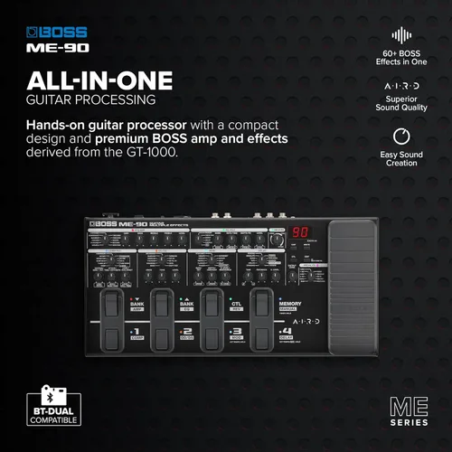 Vista 2 de BOSS ME-90 Multi-efectos de guitarra Procesador de guitarra todo en uno 11 modelos de amplificador AIRD integrados 60 efectos derivados