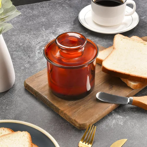 Vista 7 de Hekeieon Mantequillera de Cristal Elegante Francesa para Mantequilla Fresca y Untable, Recipiente para Mantequilla, Recipiente de Mantequilla