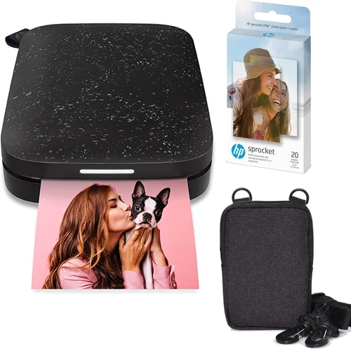 HP Sprocket Impresora de Fotos Instantánea Portátil 2x3 (Black Noir) Paquete de Papel Zink