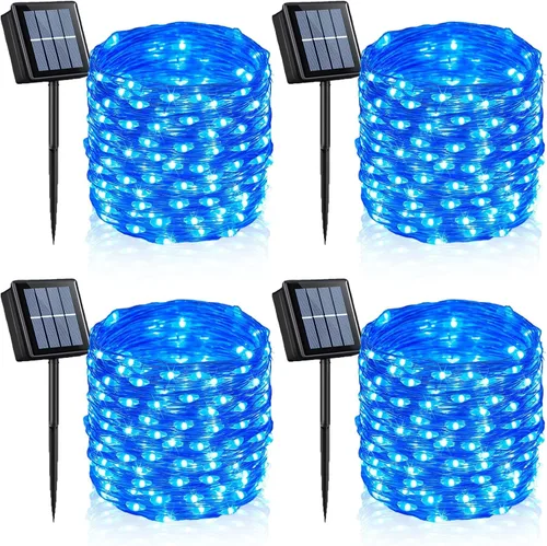 Vista 15 de YEGUO Paquete de 4 luces solares de Halloween de 33 pies, 100 luces LED moradas de Navidad impermeables para exteriores, 8 modos de luces solares