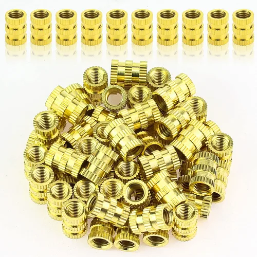 Vista 16 de HELIFOUNER 100 piezas de insertos de tuerca de latón, insertos roscados moleteados, piezas de incrustación, tuercas de incrustación, tuercas
