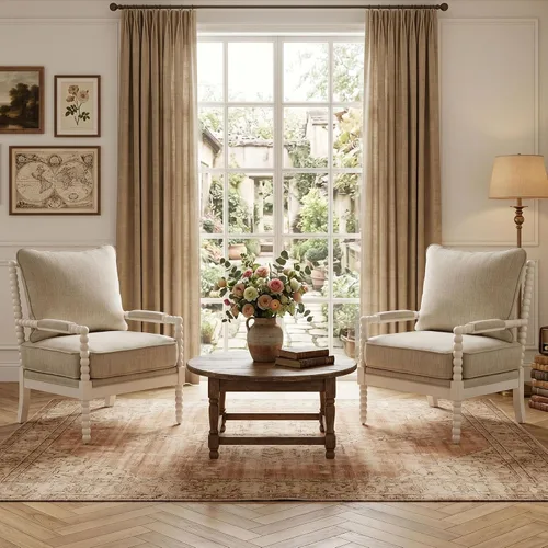 Vista 11 de DUHOME Silla decorativa de tela de lino con marco de madera, sillas de carrete de acento modernas con asiento de resorte acolchado y base azul