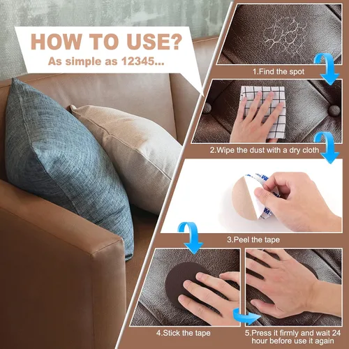 Vista 4 de Parche de reparación de cuero, parches de cuero para sofá, parche de cuero autoadhesivo, cinta de reparación de cuero para sofás, asientos