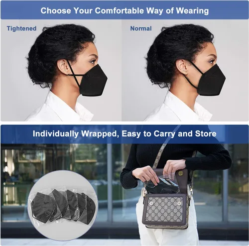 Vista 6 de BLScode Paquete de 60 mascarillas KN95, mascarillas de 5 capas envueltas individualmente, eficiencia de filtro ≥95%