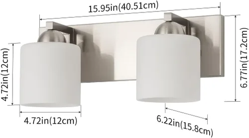 Vista 2 de mirrea Luces de tocador de níquel cepillado de 16 pulgadas para baño, accesorios de iluminación de tocador con pantallas de vidrio blanco grabadas