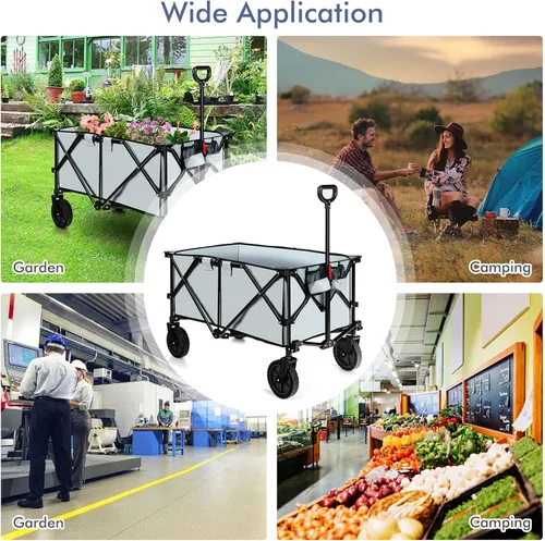 Vista 6 de Goplus Carro plegable utilitario con ruedas universales y asa ajustable y bolsa de cubierta, carrito de comestibles para jardín, compras, campamento