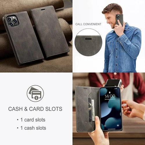 Vista 7 de BANDKIT Funda para iPhone 1313 Mini13 Pro13 Pro Max, funda de cuero de primera calidad con 3 ranuras para tarjetas, cubierta magnética