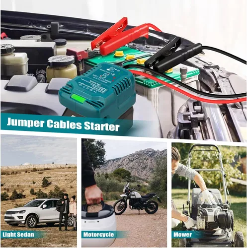 Vista 5 de Adaptador de arrancador de coche para batería de iones de litio de 18V de Makita, refuerzo de baterías automotrices con abrazaderas de cable