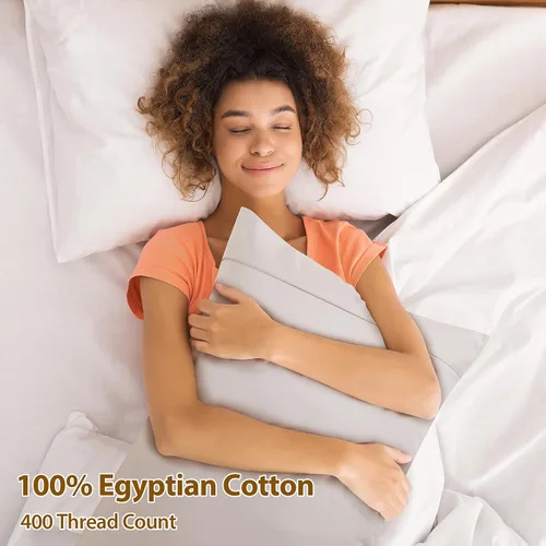 Vista 60 de Juego de 2 fundas de almohada 100% algodón egipcio, fundas de almohada refrescantes de 400 hilos, fundas de almohada suaves y transpirables con Beige