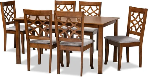 Vista 15 de Baxton Studio Mael - Juego de 2 sillas de comedor y sillas de comedor tapizadas de tela gris y acabado marrón oscuro de madera