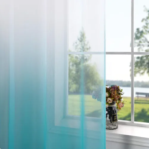 Vista 6 de KOUFALL - Cortinas de lino sintético con ojal, color en degradé