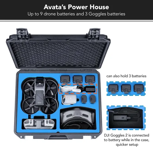 Vista 3 de Lykus Titan AT110 - Funda rígida impermeable para DJI Avata, Goggles 2/Goggles Integra y control remoto FPV, soporta hasta 9 baterías Avata y 3