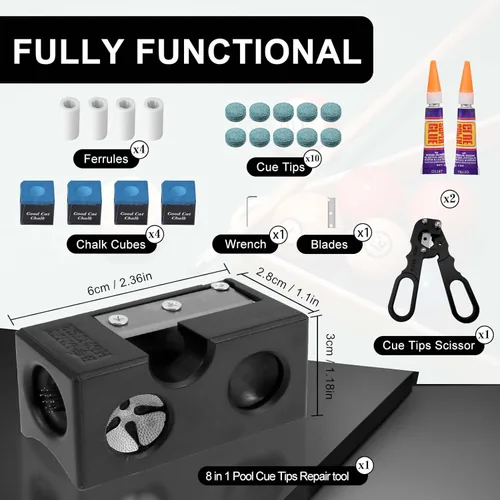 Vista 5 de Kit de 22 piezas de repuesto de puntas de taco de billar, 8 en 1, moldeador de puntas de taco de billar, accesorios de reparación de tacos
