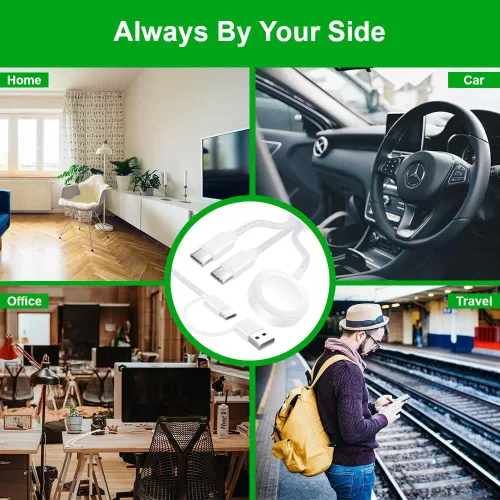 Vista 6 de Cable USB C 3 en 2 mejorado para cargador de Apple Watch (4 pies/1.2M) Cable de carga rápida múltiple USB C de viaje compatible con iWatch Ultra