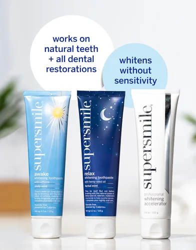 Vista 6 de Supersmile Awake/Relax – Fluoride Free Toothpaste for Visibly Whiter Teeth and an Energizing Start to The Day – Whitens Up to 6 Shades, 4.2 oz