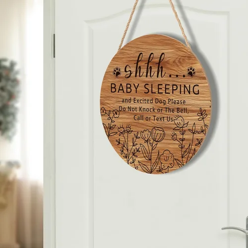 Vista 7 de Letrero de sueño de bebé para puerta delantera, 12 x 12 pulgadas, letrero de bienvenida para el timbre de puerta, letrero de bienvenida para casa