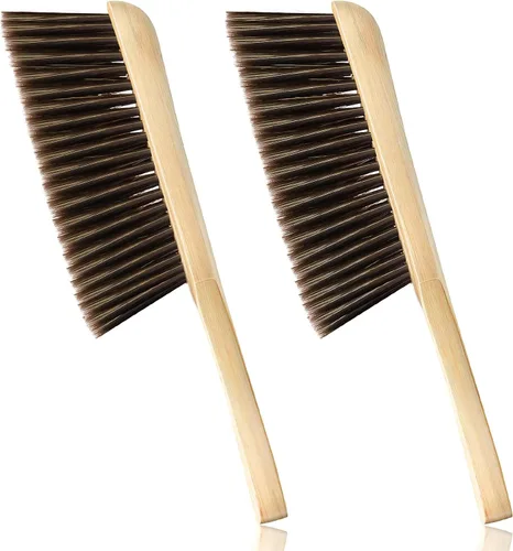Patelai 2 cepillos de banco de madera, cerdas suaves, mango de madera largo, marrón