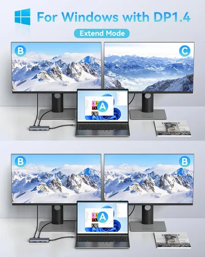 Vista 2 de LIONWEI Estación de acoplamiento para laptop 9 en 1, HDMI dual, 100 W PD, USB C 3.0, Ethernet, audio/micrófono, concentrador USB C para portátiles