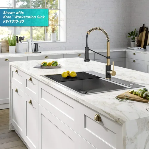 Vista 51 de KRAUS Bolden KPF-1610BB - Grifo de cocina extraíble de una sola manija de estilo comercial con 2 funciones en latón cepillado sin manchas