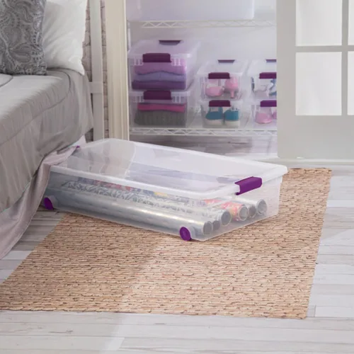 Vista 6 de Sterilite ClearView Latch - Caja de almacenamiento con ruedas para debajo de la cama, contenedor apilable con tapa, contenedor de plástico