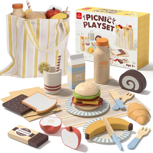Vista 8 de Lehoo Castle - Juego de comida de madera, alimentos de juguete para niños pequeños, accesorios de cocina de simulación, frutas y verduras de corte