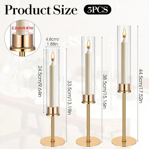 Vista 2 de Portavelas de cristal dorado para huracanes, portavelas cónico alto de cristal transparente, centro de mesa, centro de mesa, decoración de boda