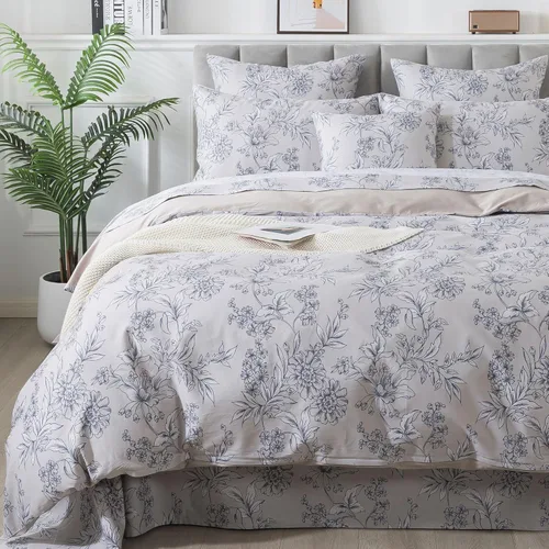 Vista 24 de FADFAY Juego de funda de edredón con estampado floral de roseta, juego de ropa de cama de encaje con volantes para niñas, 3 piezas, tamaño individual