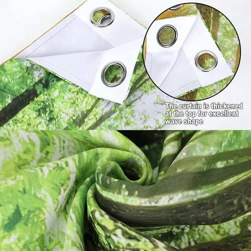 Vista 5 de Cortinas opacas de bosque de árboles verdes, decoración de bosque tropical brillante para decoración del hogar, dormitorio, sala de estar, comedor