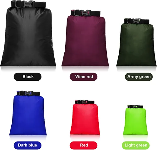 Vista 3 de Juego de bolsas secas impermeables de 15 L+ 8 L +5 L+4 L+3 L+ 2 L sacos ligeros y correa de hombro larga ajustable para kayak, rafting, canotaje