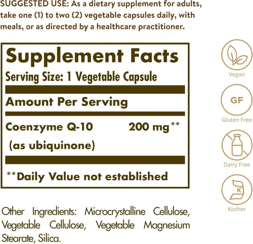 Vista 2 de Solgar Vegetarian CoQ-10 200 mg, 60 cápsulas vegetales – Saludable para el corazón, antioxidante protector – Suplemento de coenzima Q10 (CoQ-10)