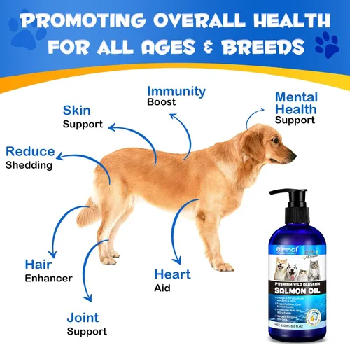 Vista 6 de Aceite de pescado Omega 3 para perros, 8.8 onzas líquidas, aceite de salmón para perros y gatos, suplemento de aceite de pescado para perros, aceite