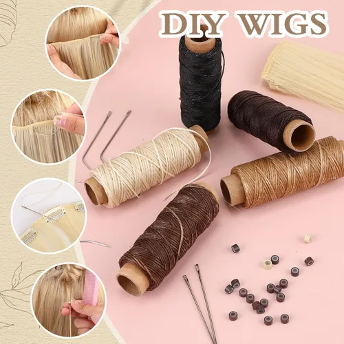 Vista 3 de Yuxung 2500 extensiones de cabello, micro anillos, enlaces y 5 rollos de extensiones de hilo de coser y 10 agujas C/J/I Kit para cabello humano