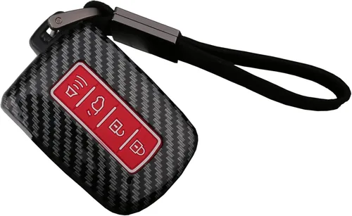 Vista 8 de Funda para llavero compatible con Toyota Highlander Avalon Camry Corolla RAV4 2019 2018 2017 4 botones sin llave con diseño de fibra de carbono ABS