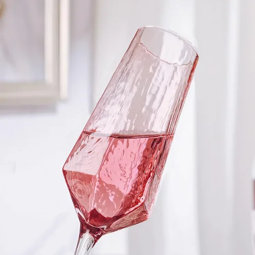 Vista 5 de Copas de champán de cristal de 8 onzas, copas de champán rosadas para boda, elegantes flautas de champán para boda, aniversario, Navidad (rosa)