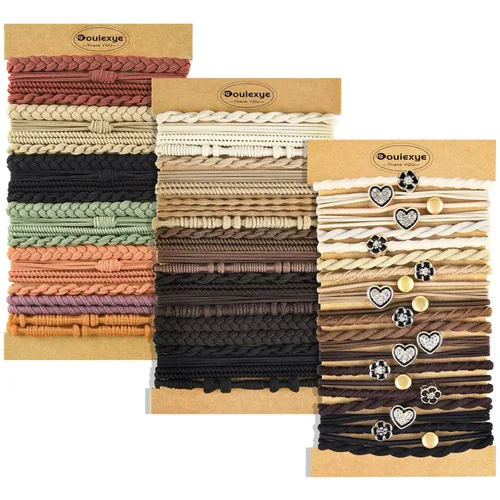 Vista 17 de Pulseras para el cabello para mujer, 24 piezas de accesorios para el cabello bohemio en 12 colores, 5 estilos, no dañan el cabello grueso