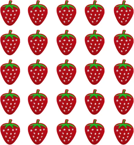 25 parches de fresas para planchar, bonitos apliques de fresa roja para planchar, parches para bordar frutas, parches de tela decorativa para