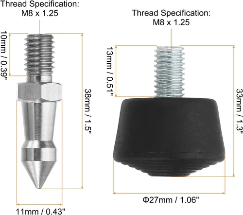 Vista 2 de PATIKIL Trípode de rosca M8 y pies de trípode de goma, juego de 3 adaptadores de montaje en tierra para trípode de cámara, para monopie, color negro