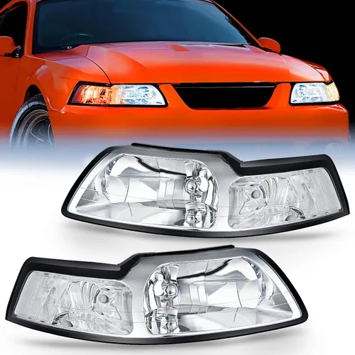 Vista 10 de Nilight Conjunto de faros delanteros para Ford Mustang 1999 2000 2001 2002 2003 2004 repuesto carcasa negra reflector ámbar lado conductor y pasajero