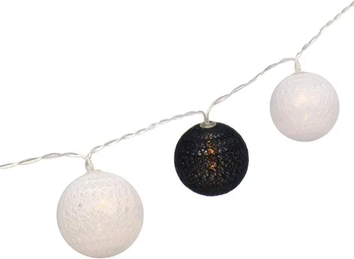 Vista 5 de Gardeningwill - Guirnalda de luces LED de bolas de ratán de 3 m/10 pies con 30 luces, color negro y blanco, funciona con baterías Negro Blanco
