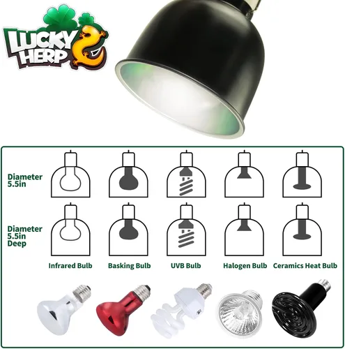 Vista 2 de LUCKY HERP Accesorio de luz de reptil de cúpula profunda de aluminio de 5.5 pulgadas, accesorio de lámpara de calor de reptil para bombilla UVB foco