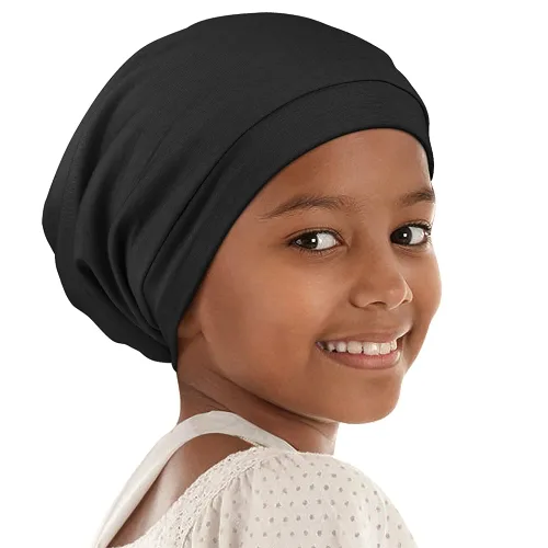 Gorro de dormir para niños, gorro para dormir por la noche, gorro de calavera para mantener el cabello suave y ajustable, color negro