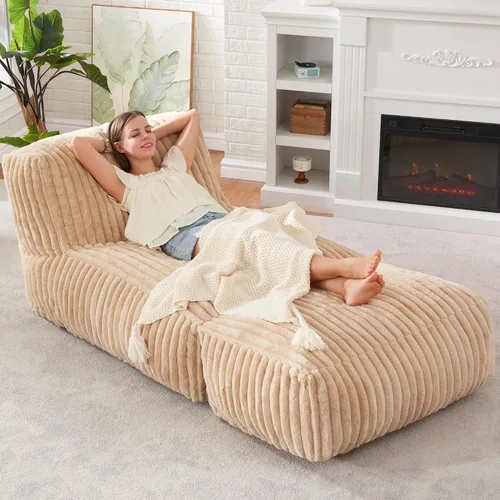 Vista 13 de Hobestluk Silla Puf Silla Puf Grande para Adultos Sofá Puf con Relleno de Espuma Viscoelástica para Sala de Estar, Dormitorio o Balcón