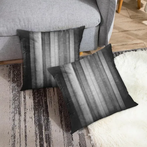 Vista 3 de Emvency Juego de 2 fundas de almohada de 18 x 18 pulgadas, diseño de rayas negras y grises, textura de vidrio abstracto y rayas oscuras, fundas