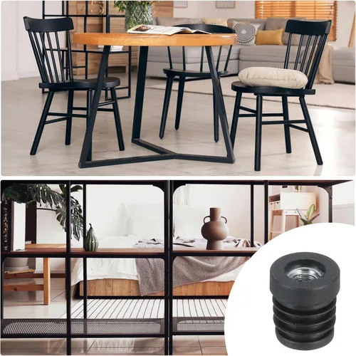 Vista 6 de Uxcell 4 piezas de insertos roscados M8 para tubo redondo de 0.748 in/0.75 pulgadas, insertos de plástico negro para tapas de extremos de silla