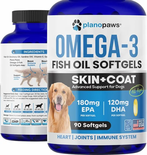 Aceite de pescado Omega 3 para perros – Aceite de salmón para perros – Suplemento de aceite de pescado para perros que puede ayudar a derramar,